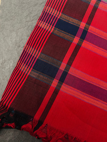 ShopNaya Exclusive | Handwoven | Cotton Saree | No Blouse | Red & Black | Dual Shade | Handloom Mark | Ships from California